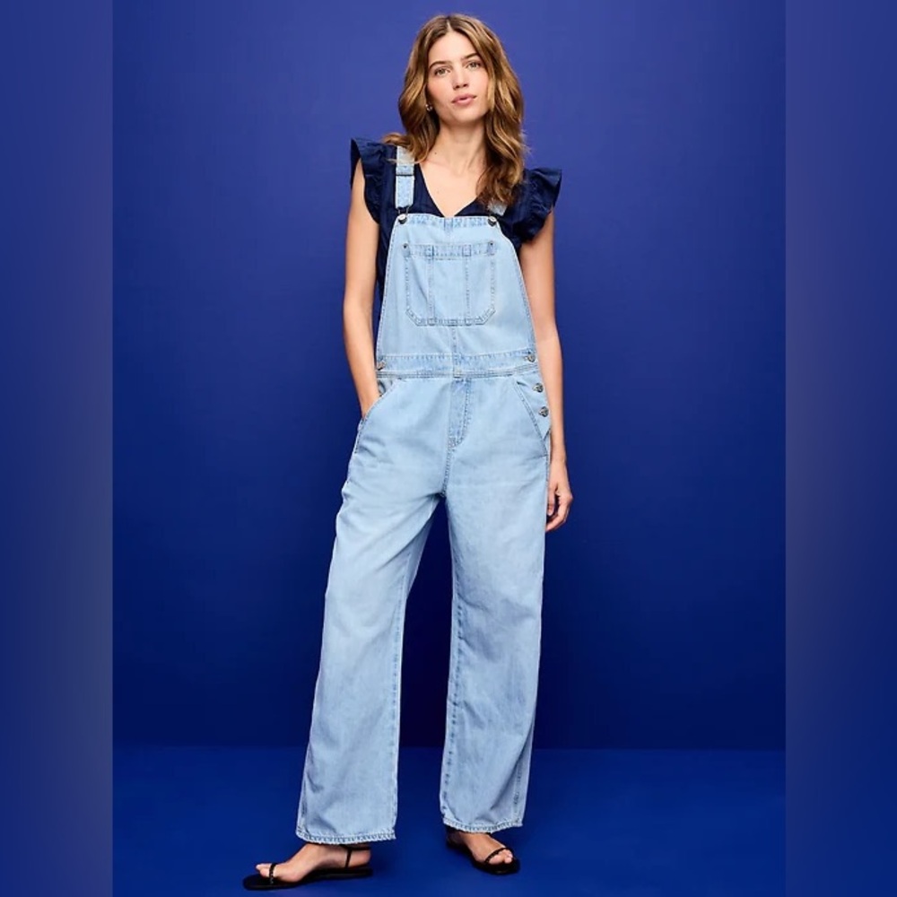 Old Navy Light Blue Denim Overalls - Relaxed Wide Leg